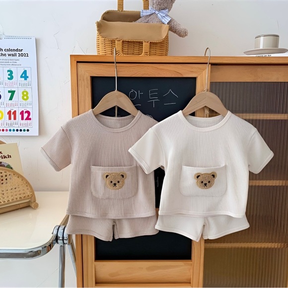 Unisex baby suit for summer two piece waffle - Picture 1 of 6